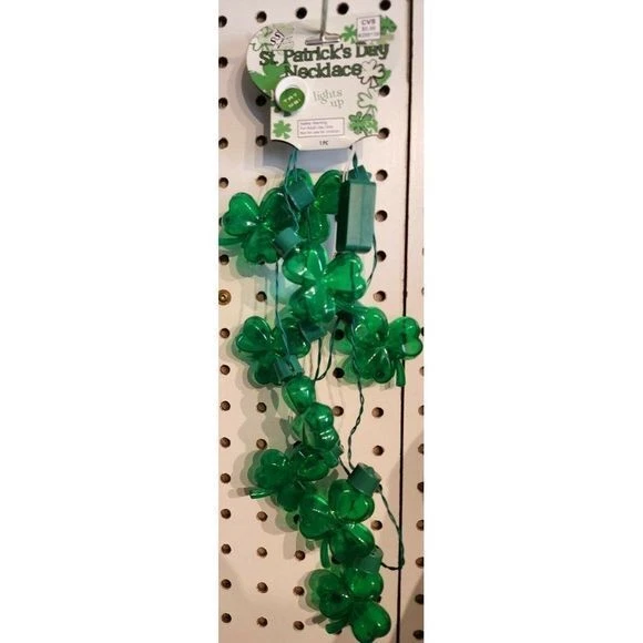 St. Patrick's Day Green Light Up Shamrock Necklace 9 Shamrocks 2" Diameter