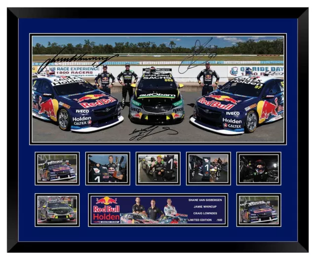 Holden V8 Supercars 2018 Whincup Lowndes Gisbergen Signed Framed Memorabilia