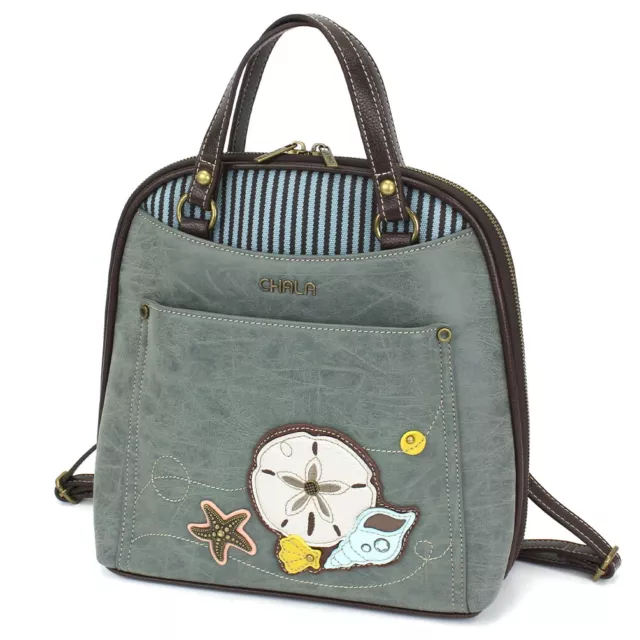 Nwt Chala Indigo Blue Sanddollar Convertible Backpack Purse Faux Leather Canvas