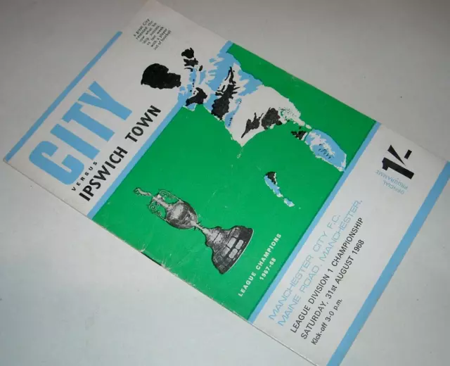 Manchester City Vs Ipswich Town. 31st August, 1968.  Vintage Program.