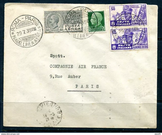 Italy 1935 Airmail Cover Rome to Paris France First Flight 14752