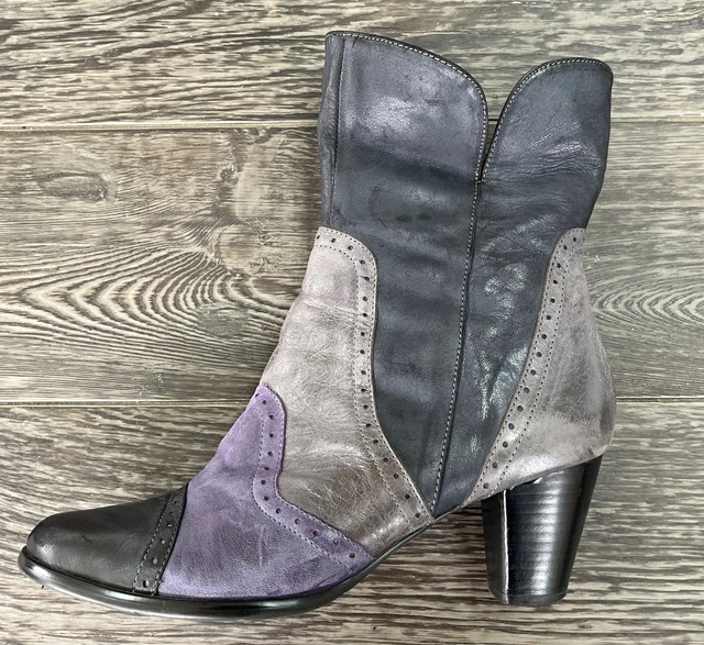 Anthropologie Everybody Chiseled Leather Black Purple Grey Boot 39/US 8 BZ.Moda Anthropologie Everybody Chiseled Leather Black Purple Grey Boot 39/US 8 BZ.Moda