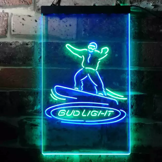 Bud Light Snowboarder 2 Color LED Neon Light Sign Wall Art Man Cave,Home,Sport