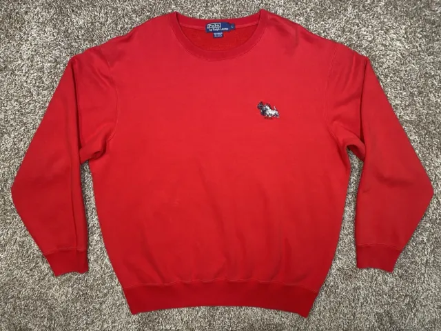 Polo Ralph Lauren Mens Sz Large Sweatshirt Crew Red Scotty Dogs Logo Scoop Neck