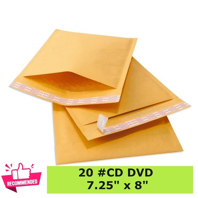 20 #CD DVD  7.25x8 Kraft Paper Bubble Padded Envelopes Mailers Shipping Boxes US