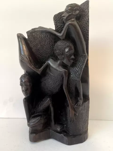 Makonde Tree of Life 3 African boys Made Mozambique Mwoyo Arts dark carved wood