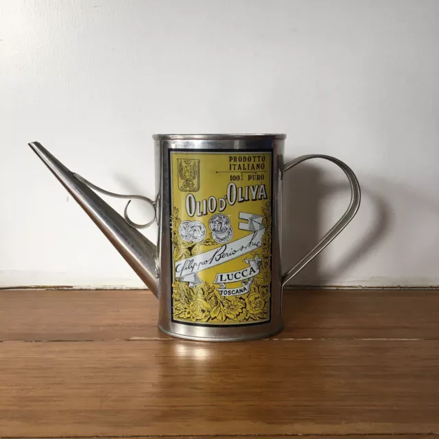 vintage olive oil tin jug pourer Olio d'Oliva Italy kitchen decor display