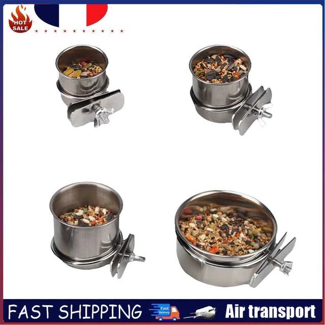 Stainless Steel Hanging Cage Birds Dish Parrot Food Drinking Anti Turnover Bowl