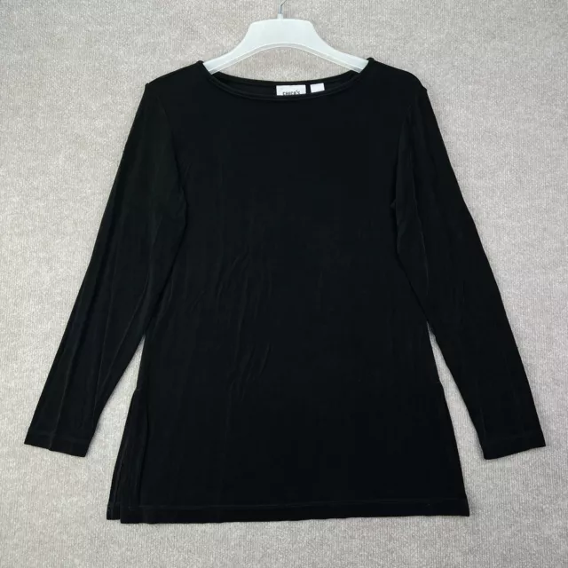 Chico's Travellers Top Womens Size 1 Black Long Sleeve Acetate Spandex USA