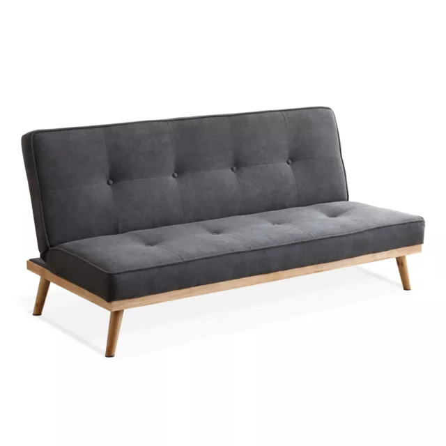 Sofá cama clic clac, patas de madera, sofa 2 plazas, Textil Gris, Fox