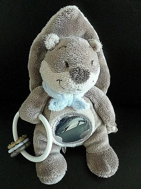 W5 - DOUDOU PELUCHE NOUKIE'S ECUREUIL MARRON TAUPE BLEU 19c HOCHET MIROIR TTBE