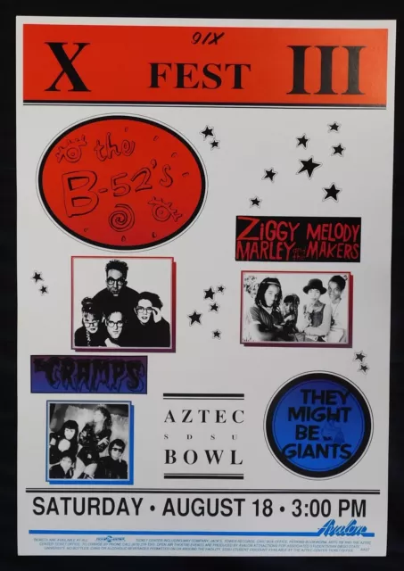 X Fest III Original 19x13 Concert Poster - Aztec Bowl San Diego - B-52s, Cramps