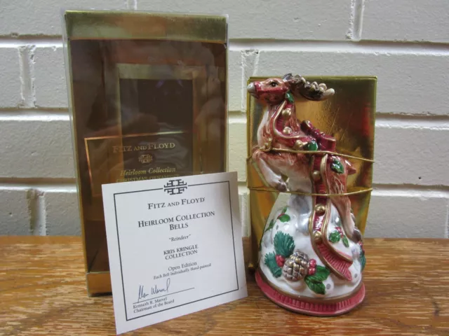 VTG Fitz & Floyd Reindeer Bell 1993 Heirloom Collection Christmas Ornament 6"