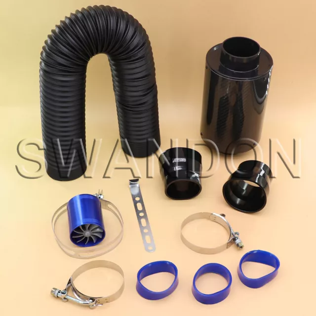 Carbon Fiber Box Universal Air Filter Cold Feed Induction Air Intake System Kit 2