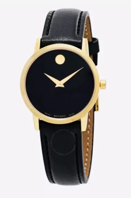 Brand New Movado Ladies Museum Classic Yellow Gold Black Dial Watch 0607319