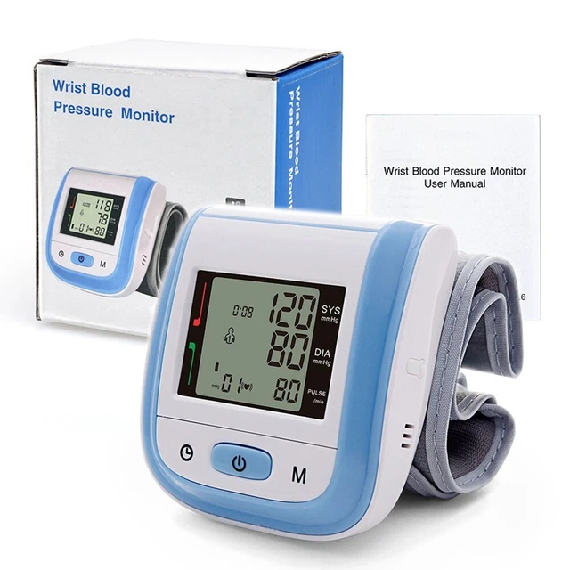 Monitor de presión arterial portátil LCD contador de pulso digital automático azul