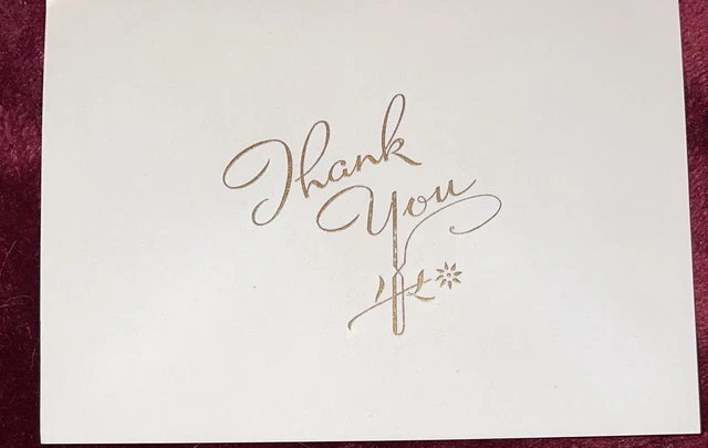 50 Gold Embossed Thank You Note Folded Cards Cream With Envelopes Vintage 1970s
