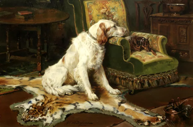 A resting hunting dog Oil painting Giclee Art Printed on canvas L3552