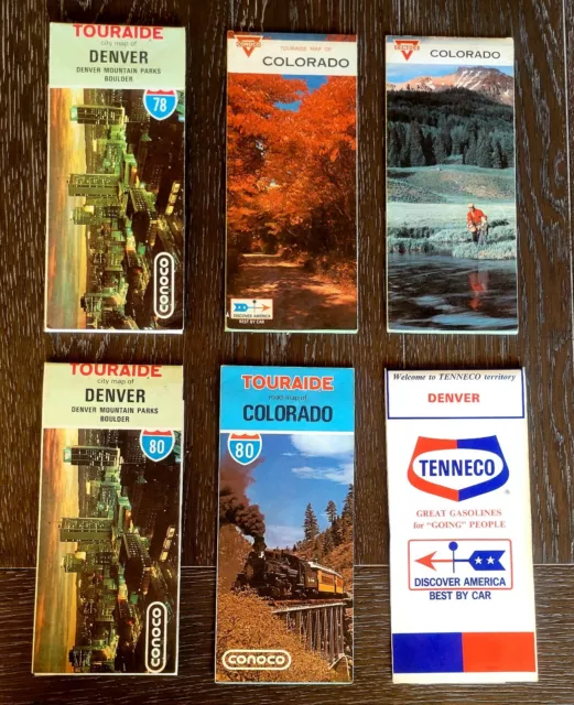 6 Vintage Road Maps Colorado, Denver, Conoco, Touraide