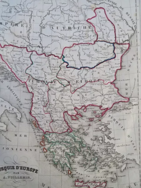 Balkans Ottoman Empire Serbia Bosnia Albania Greece 1852 Vuillemin engraved map