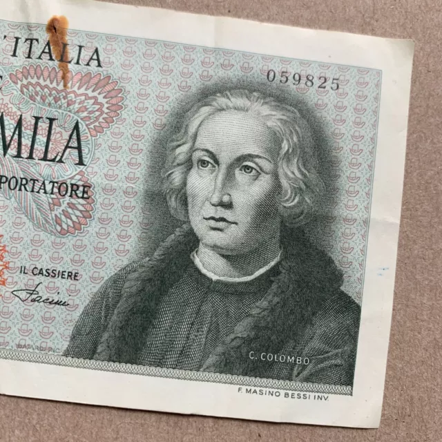 Christopher Columbus Italy 5000 Lire Banknote 1968 Italian Currency Paper Money