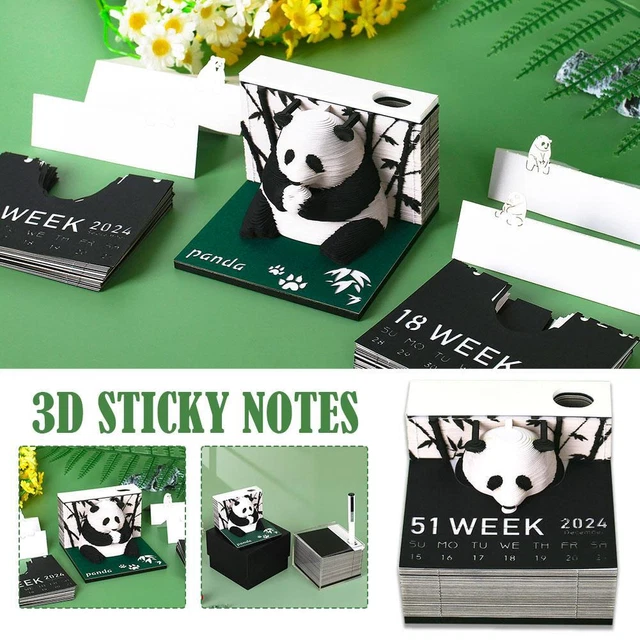 2024 WEEKLY CALENDAR Giant Panda 3D Paper Sculpture Note Pad X6N2 £27.