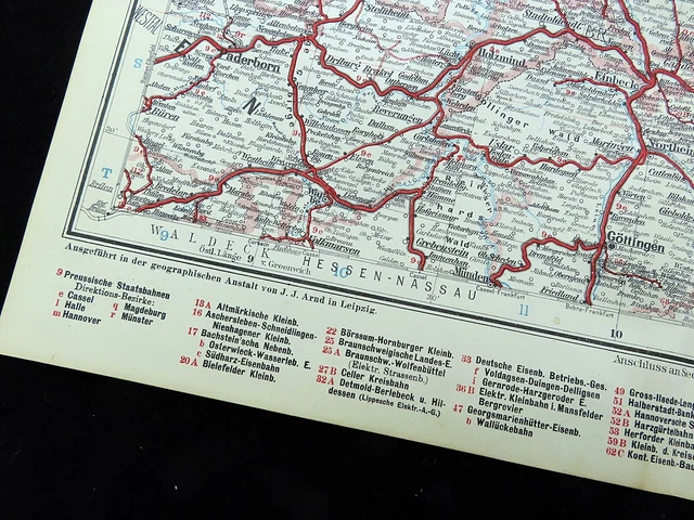 RAILWAY MAP OF Germany Hannover Magdeburg German Rail Antique Original
