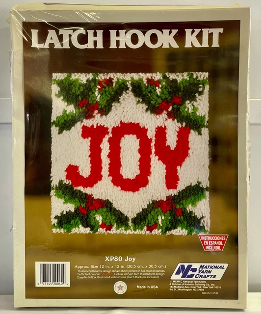 Vtg Latch Hook Rug Kit National Yarn Crafts Merry Christmas Holiday Joy 12x12