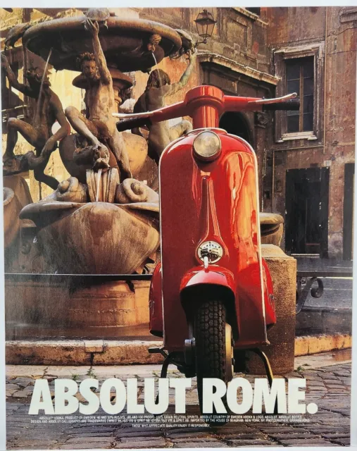 1994 Absolut Rome Vodka Red Scooter Vintage Poster Print Ad
