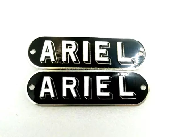 Pair Ariel Tank Badges (5004-35, 5004-33)-Chrome Plated Brass With White 'Ariel'