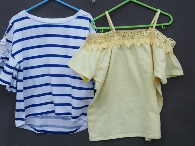 Gorgeous Bundle of 2 RIVER ISLAND Girl's Embellished T Shirts / Tops age 5-6 yrs