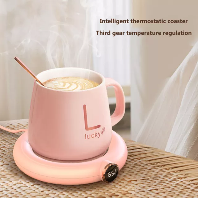 Electric Coffee Mug Heating Coaster Milk Hot Plate for Holiday Gifts (Pink)