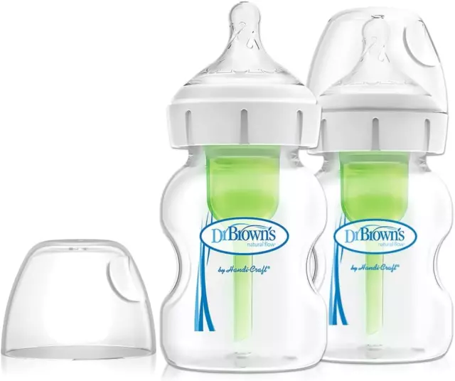 Dr. Brown'S Options plus with Level 1 Teat Wide Neck Feeding Bottle 2 Pack, 150