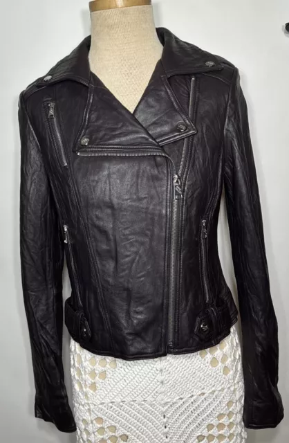 STEVE MADDEN SIZE S Black Cherry Leather Biker Jacket Moto Coat Classic ...