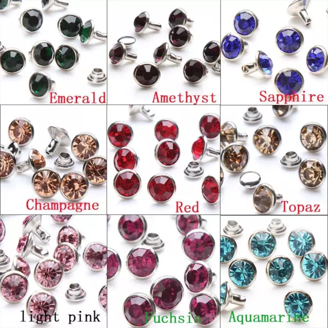 100 Sets Crystals Rhinestone Rivets Diamond Studs Leathercraft DIY Clothing Bag