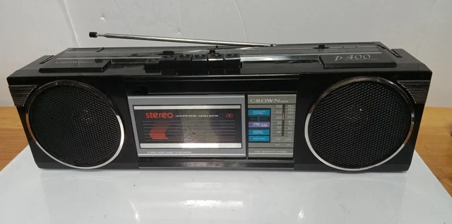Vintage CROWN PORTABLE STEREO BOOM BOX Cassette AM-FM Stereo - Works P400 JAPAN Vintage CROWN PORTABLE STEREO BOOM BOX Cassette AM-FM Stereo - Works P400 JAPAN