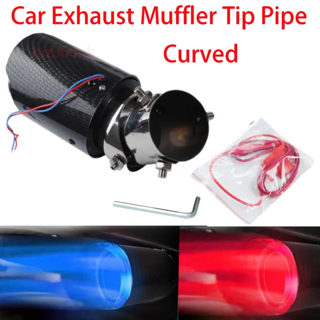 Universal Car Modified LED Luminous Muffler Tip Tail Pipe Carbon Fiber Curved