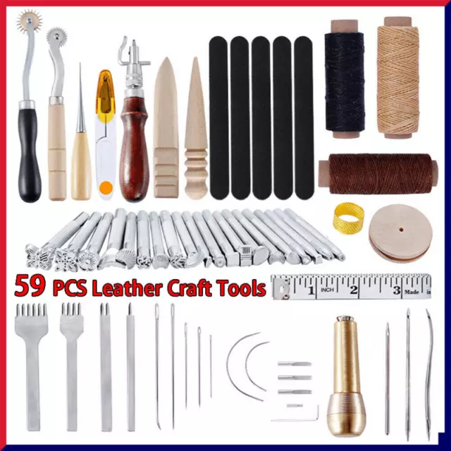 Leather Craft Hand Tools Kit Stitching Sewing Stamping Punch Carve Work 59PCS