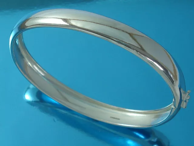 Solid 925 Sterling Silver Bangle Bracelet Plain Oval 10 mm D-Shape UK Hallmarked