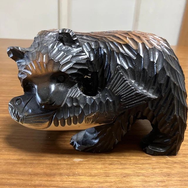 Wood Carved Bear Figurine 20Cm Weak