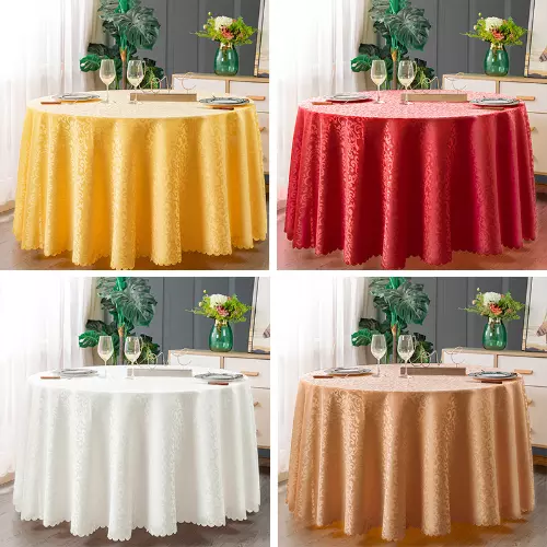 Jacquard Tablecloth Hotel Wedding Banquet Party Decoration Round White Covers