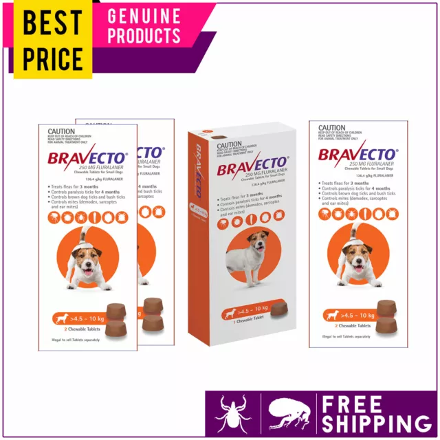 Bravecto Chewable Flea Tick Treatment For Dogs 4.5 to 10 Kg 1, 2, 4 Doses ORANGE