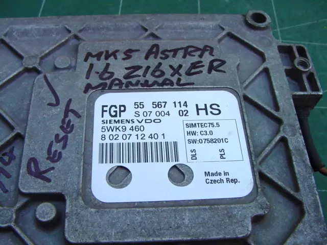 55567114 HS RESET Vauxhall Astra 1.6 ECU 5WK9 460 Ecm Computer Module