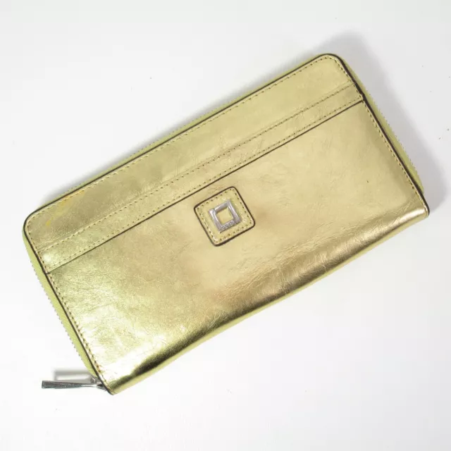 Lodis Wallet Women Small Gold Leather Zip Around Bifold Clutch ID Cards Coin
