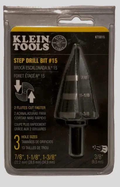 Klein Tools KTSB15 Step Drill Bit 15 Double Fluted 7/8 to 1-3/8-Inch