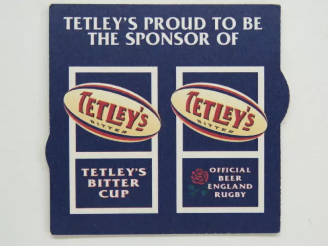 Beer Coaster ~*~ TETLEY Brewery Tetley's Bitter ~ Rugby Sponsor ~ Leeds, ENGLAND
