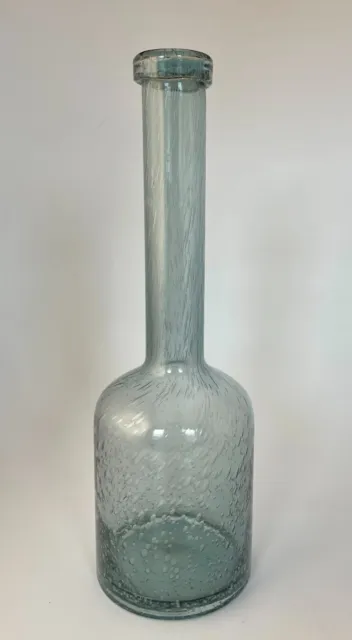 Hand Blown Art Glass Bottle Twisted Controlled Bubble Folded Rim Smokey Gray
