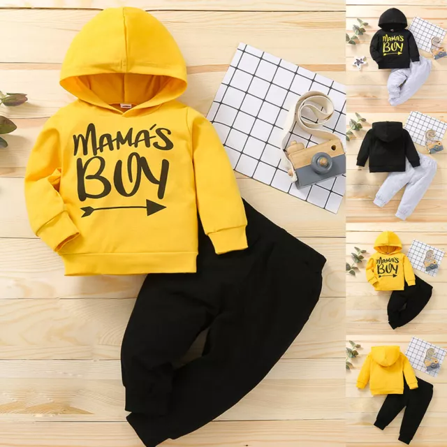Newborn Baby Boys Tracksuit Hooded Sweatshirt Tops Pants Outfits Clothes Set 3