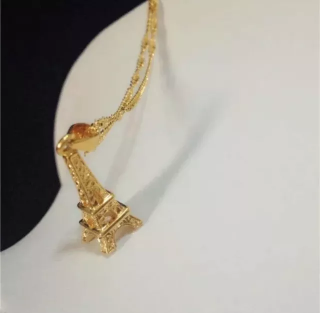 18K Yellow Gold Plated 3D Eiffel Tower Pendant Necklace RRP $25