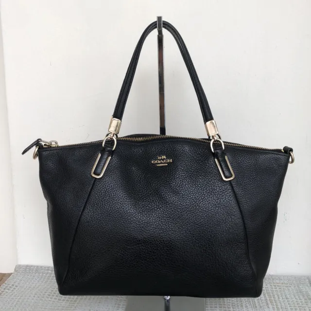 VTG COACH Pebbled Leather Convertible Satchel Bag Purse Tote Bag Black/Gold
